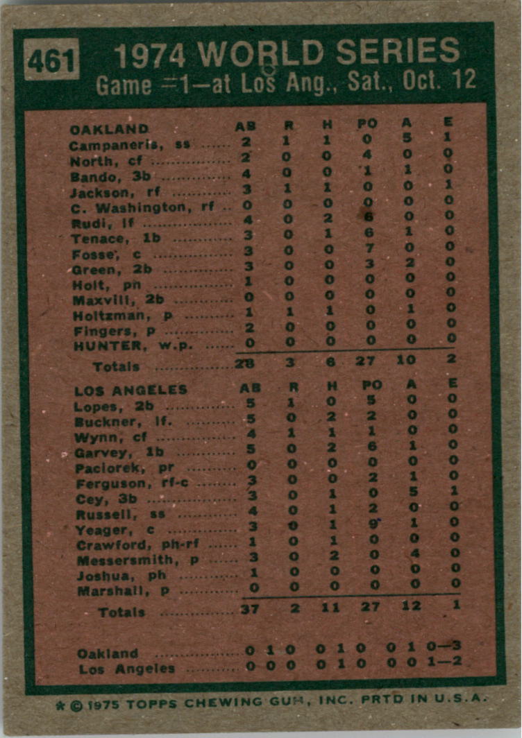 1975 Topps #461 World Series Game 1/Reggie Jackson back image