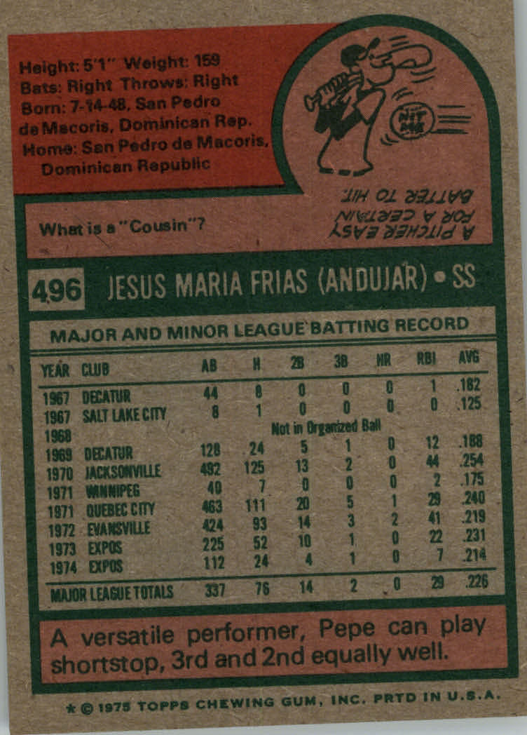 1975 TOPPS BASEBALL ASSORTED SINGLES U-PICK #412-506 - Picture 444 of 500