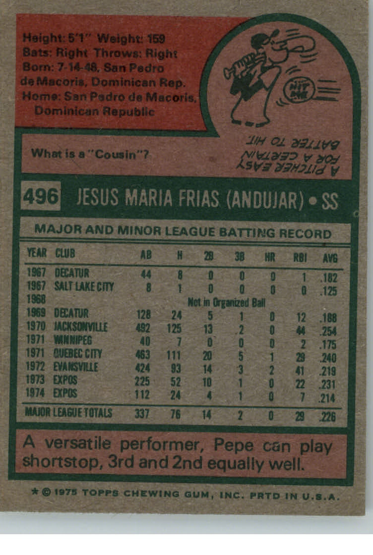 1975 TOPPS BASEBALL ASSORTED SINGLES U-PICK #412-506 - Picture 448 of 500