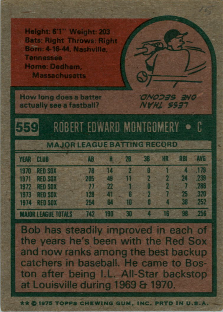 1975 Topps #559 Bob Montgomery back image