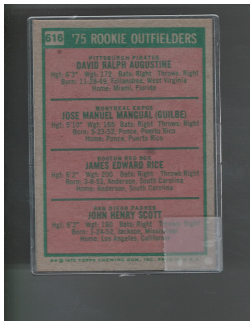 1975 Topps #616 Rookie Outfielders/Dave Augustine/Pepe Mangual RC/Jim Rice RC 