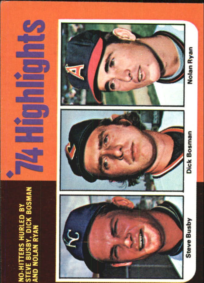1975 Topps Mini #7 Steve Busby HL/Dick Bosman/Nolan Ryan