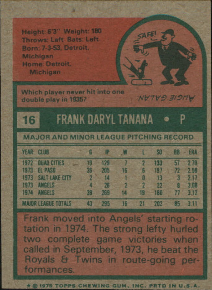 1975 Topps Mini #16 Frank Tanana back image