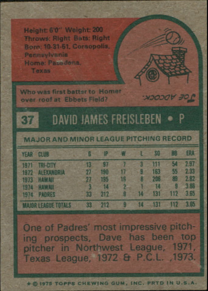 1975 Topps Mini #37 Dave Freisleben back image