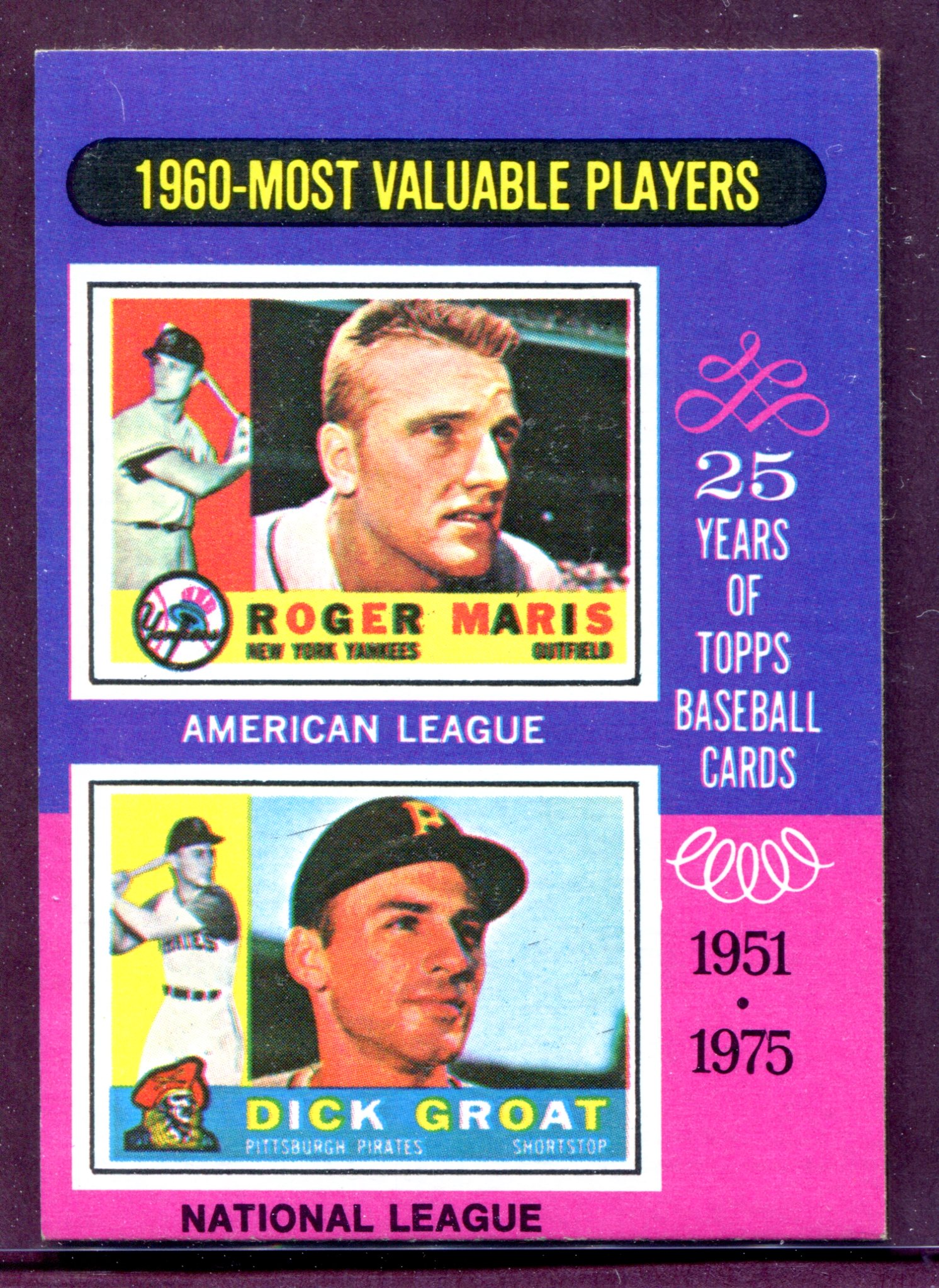 1975 Topps Mini #198 Roger Maris/Dick Groat MVP