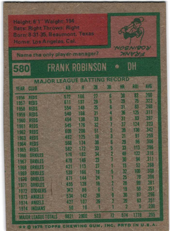 1975 Topps Mini #580 Frank Robinson - EX-MT