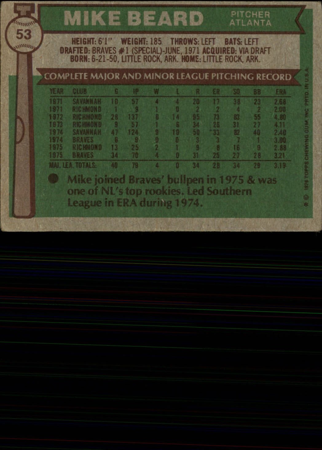 1976 Topps #53 Mike Beard RC back image