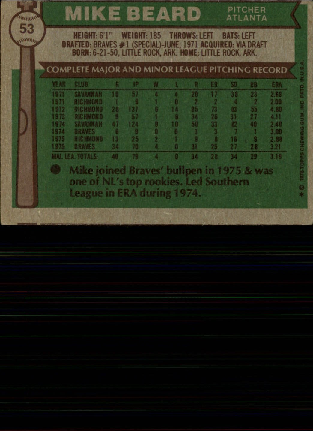 1976 Topps #53 Mike Beard RC back image
