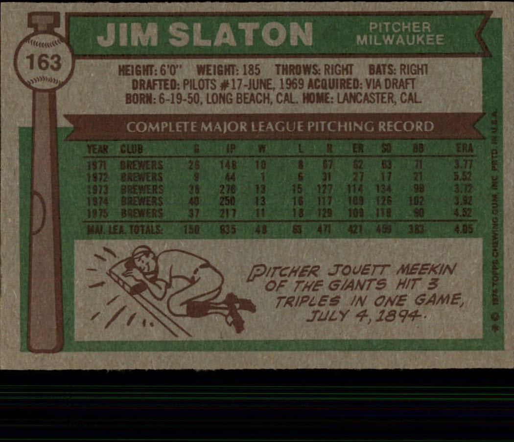 1976 Topps #163 Jim Slaton back image