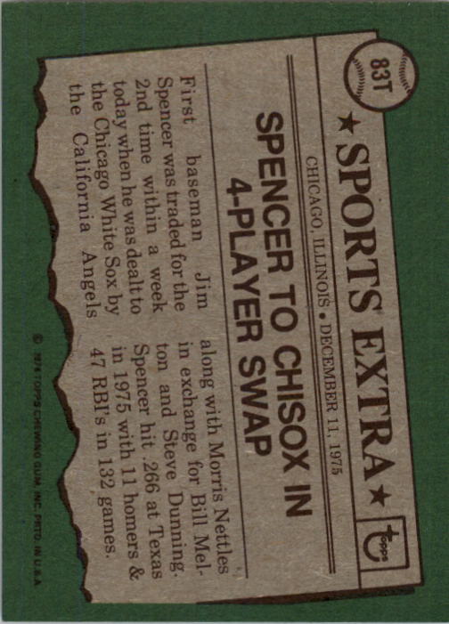 1976 Topps Traded #83T Jim Spencer back image