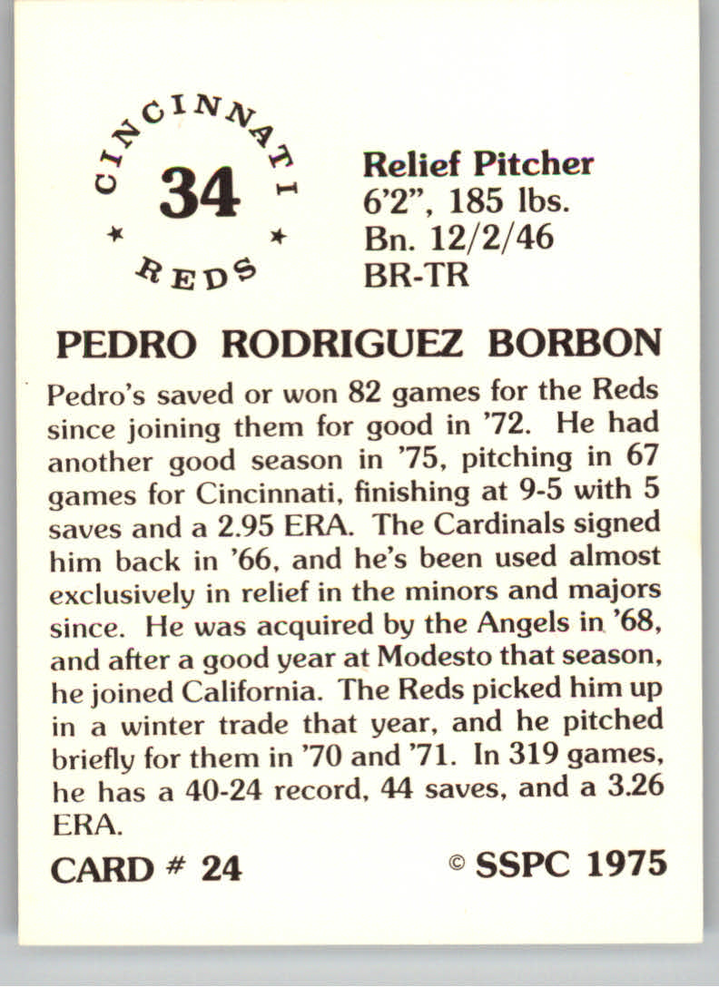 1976 SSPC #24 Pedro Borbon back image