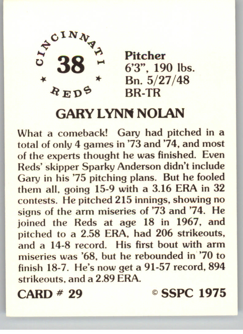 1976 SSPC #29 Gary Nolan back image