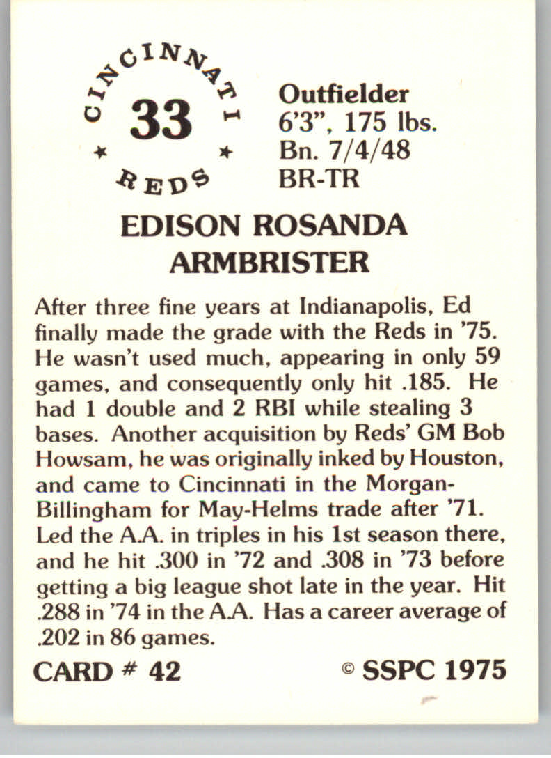 1976 SSPC #42 Ed Armbrister back image
