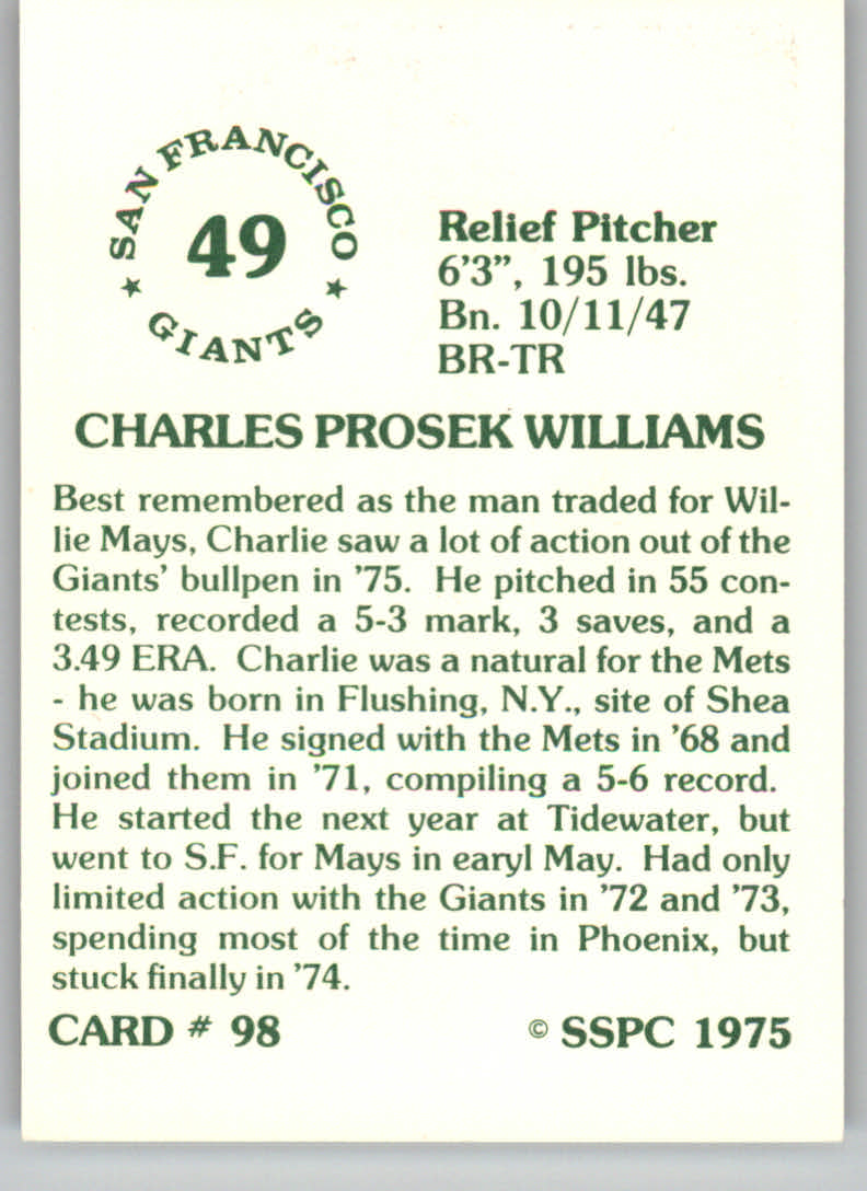 1976 SSPC #98 Charlie Williams back image