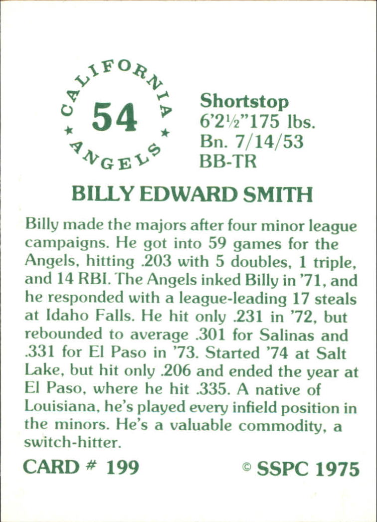 1976 SSPC #199 Billy Smith back image