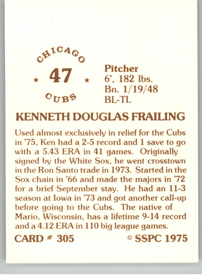 1976 SSPC #305 Ken Frailing back image