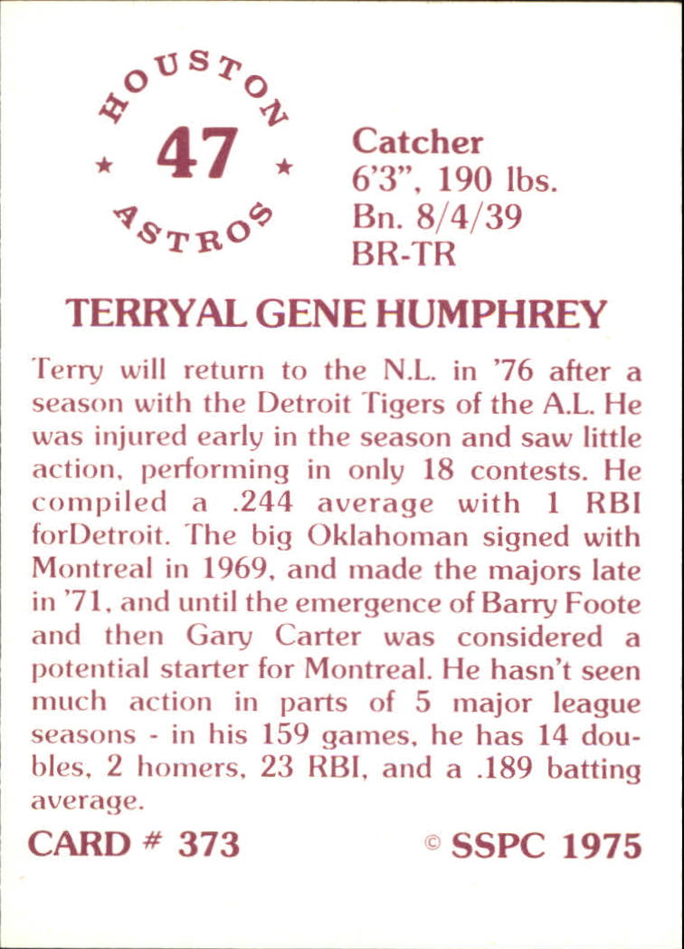 1976 SSPC #373 Terry Humphrey - NM-MT