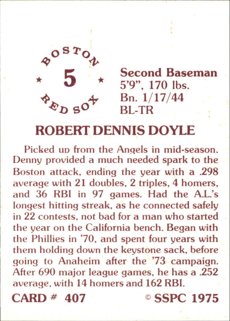 1976 SSPC #407 Denny Doyle back image