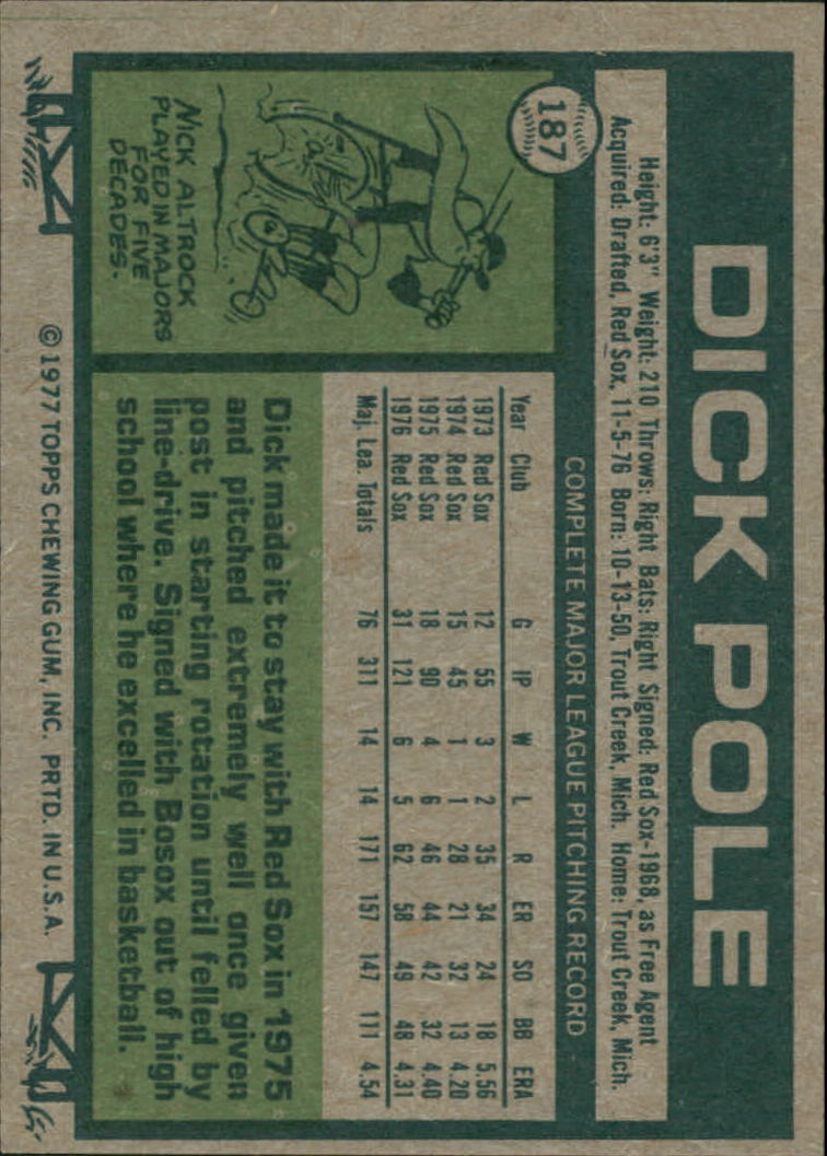 1977 Topps #187 Dick Pole back image