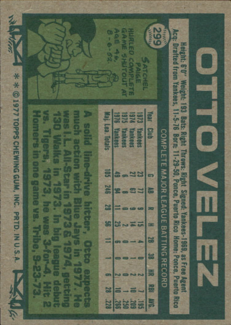 1977 Topps #299 Otto Velez back image