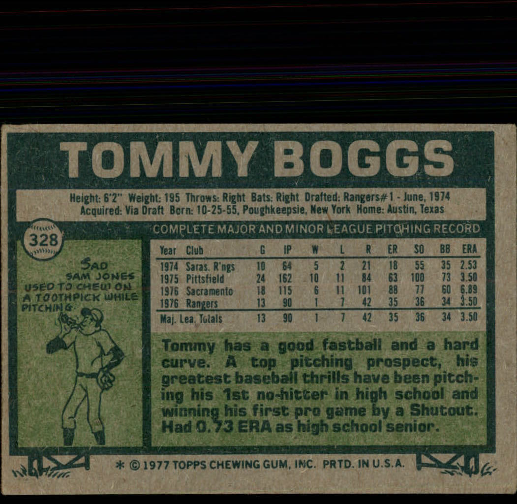 1977 Topps #328 Tommy Boggs RC back image