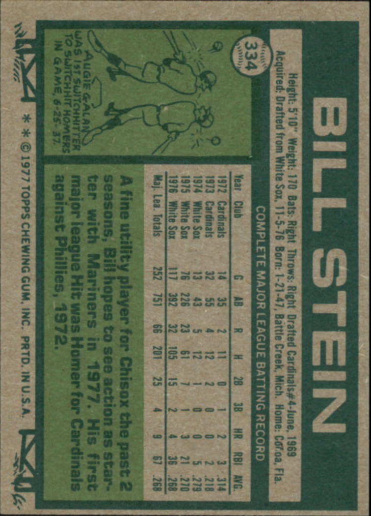 1977 Topps #334 Bill Stein back image