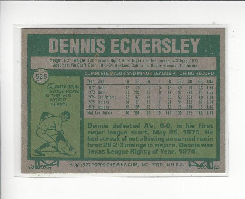 1977 Topps #525 Dennis Eckersley back image