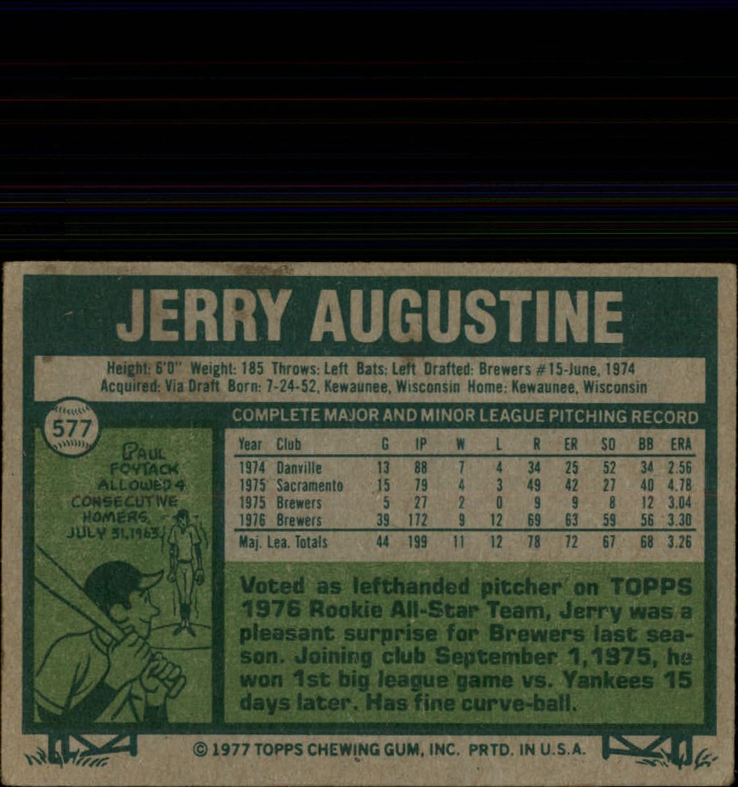 1977 Topps #577 Jerry Augustine RC back image