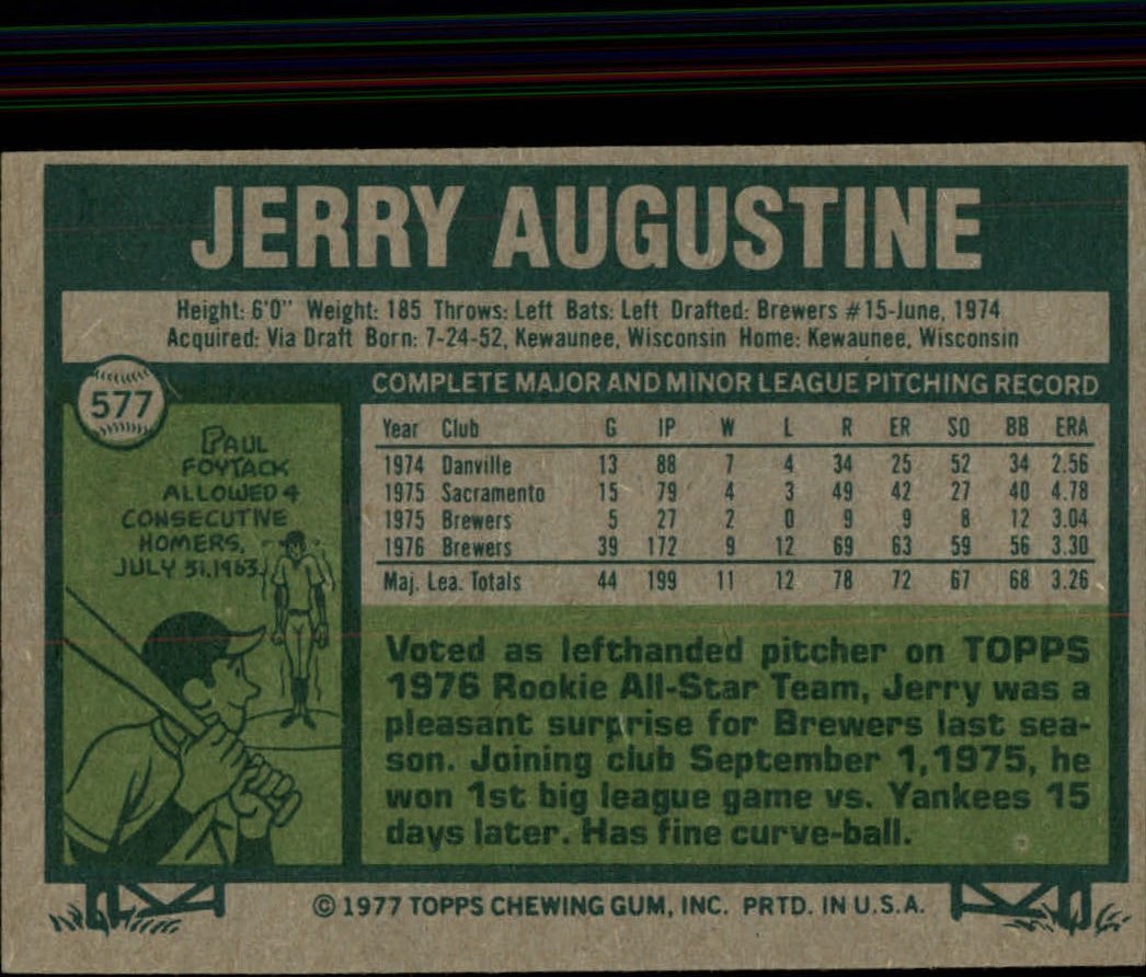 1977 Topps #577 Jerry Augustine RC back image