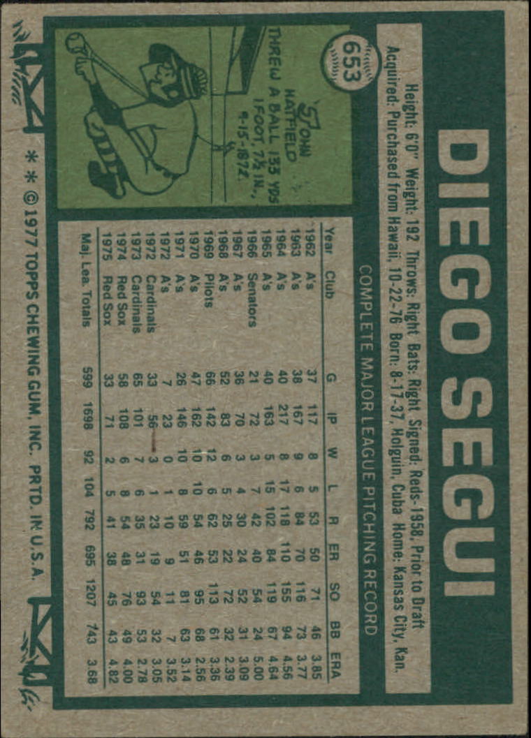 1977 Topps #653 Diego Segui back image