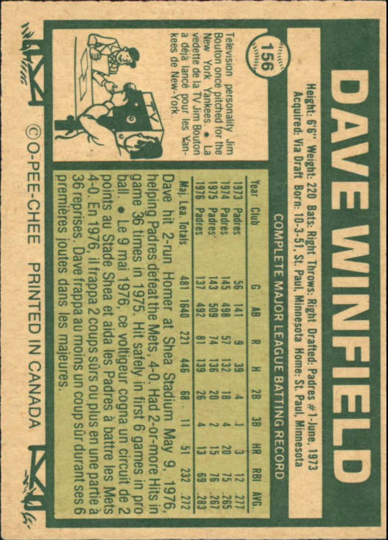 1977 O-Pee-Chee #156 Dave Winfield - EX-MT