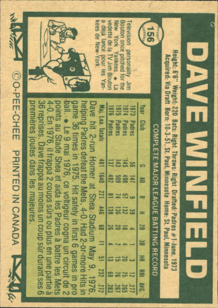 1977 O-Pee-Chee #156 Dave Winfield - NM