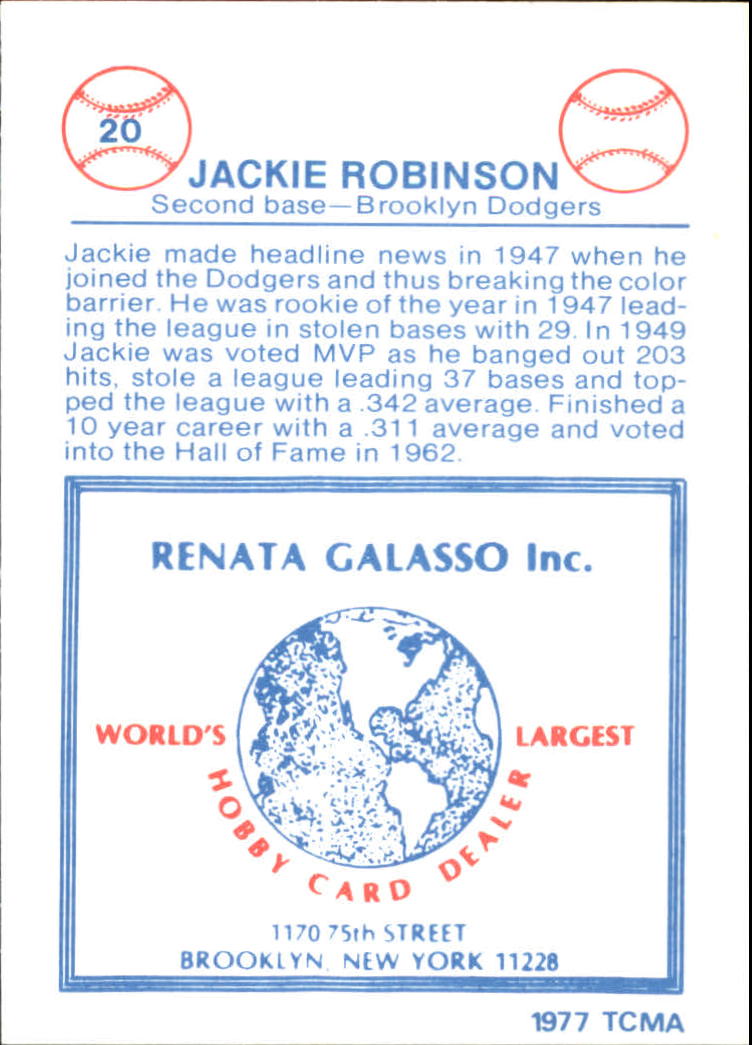 1977-84 Galasso Glossy Greats #20 Jackie Robinson back image