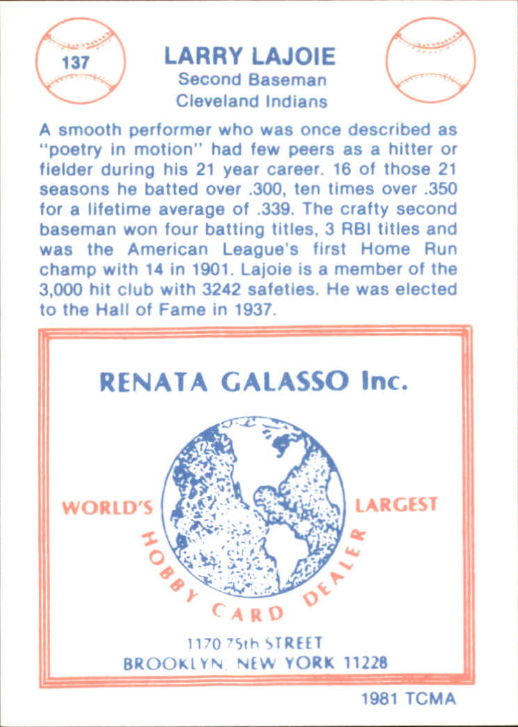 1977-84 Galasso Glossy Greats #137 Nap Lajoie back image