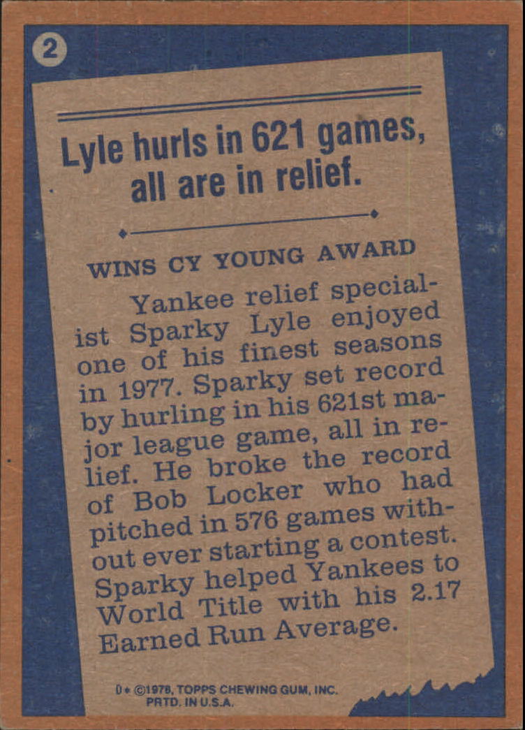 1978 Topps #2 Sparky Lyle RB back image