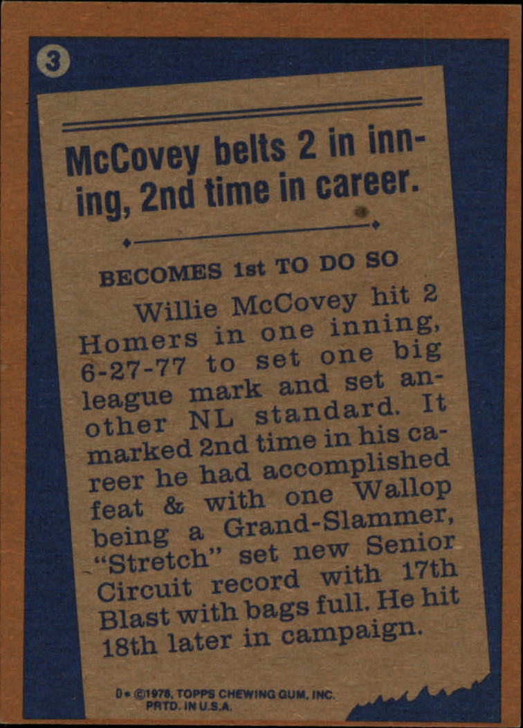 1978 Topps #3 Willie McCovey RB back image