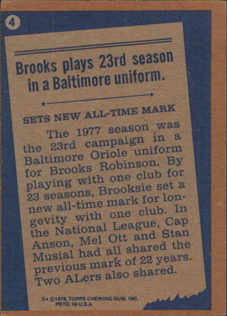 1978 Topps #4 Brooks Robinson RB back image