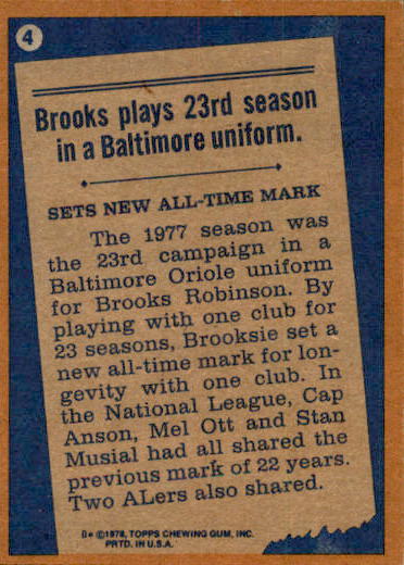 1978 Topps #4 Brooks Robinson RB back image