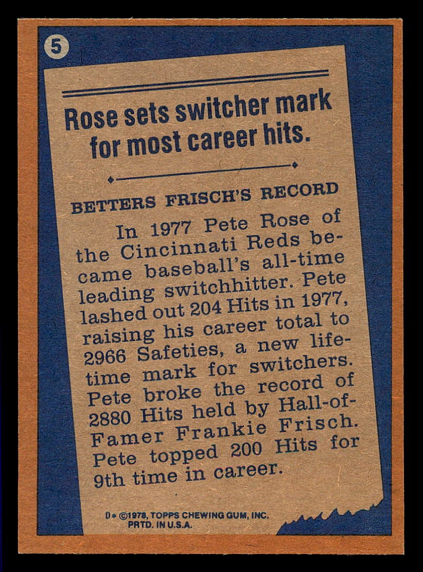 1978 Topps #5 Pete Rose RB back image