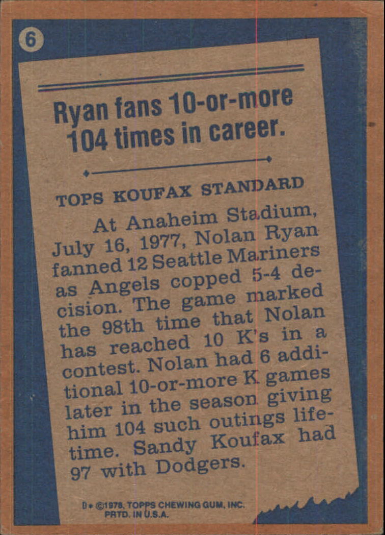 1978 Topps #6 Nolan Ryan RB back image