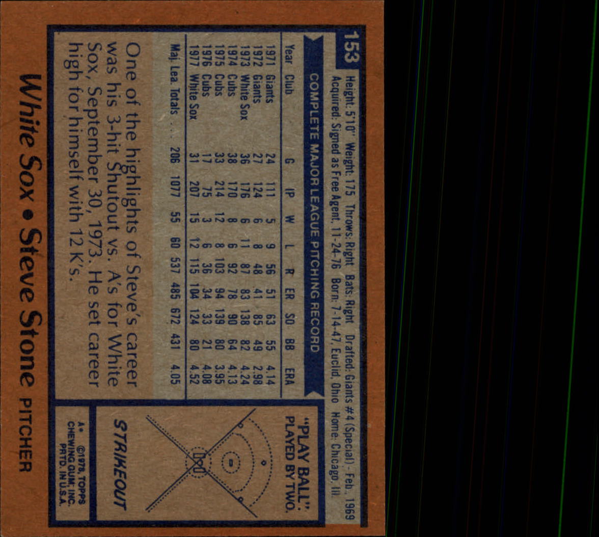 1978 Topps #153 Steve Stone back image