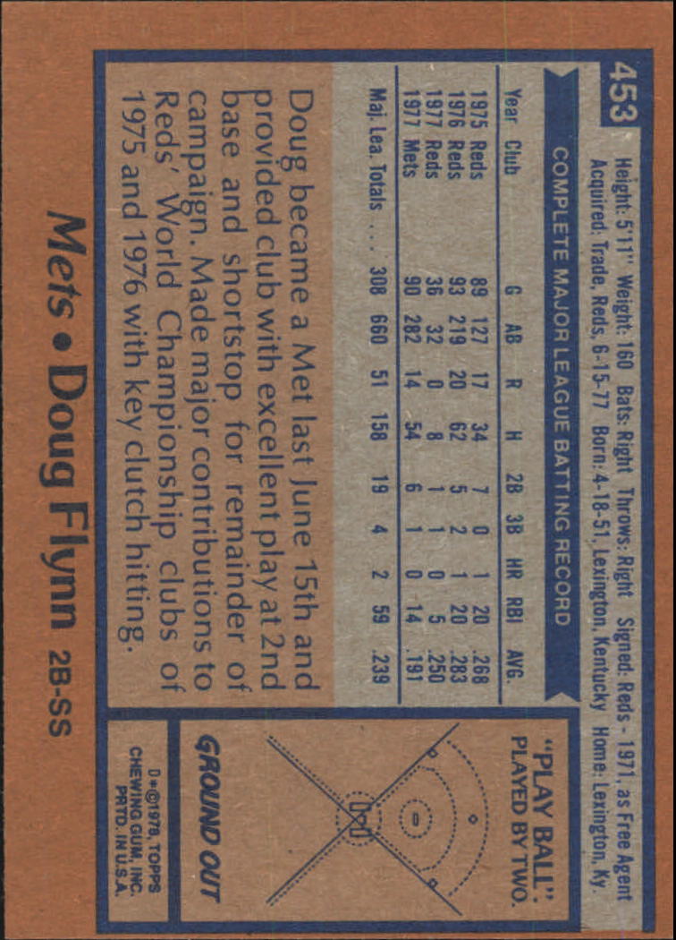 1978 Topps #453 Doug Flynn back image