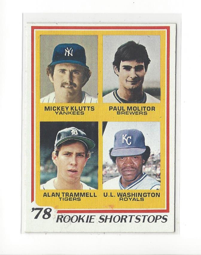 1978 Topps #707 Rookie Shortstops/Mickey Klutts/Paul Molitor RC/Alan Trammell RC/U.L. Washington RC