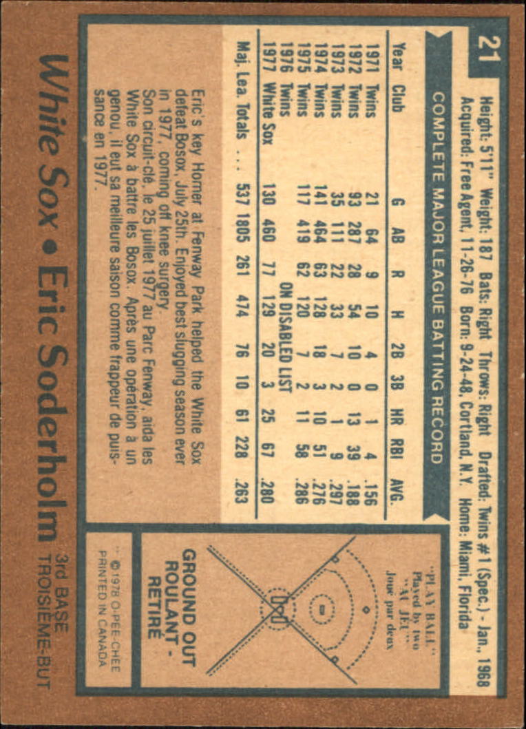 1978 O-Pee-Chee #21 Eric Soderholm back image