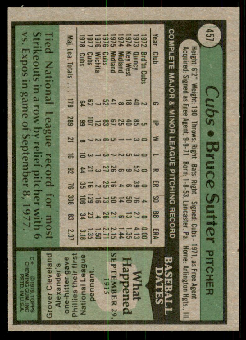 1979 Topps #457 Bruce Sutter - NM-MT