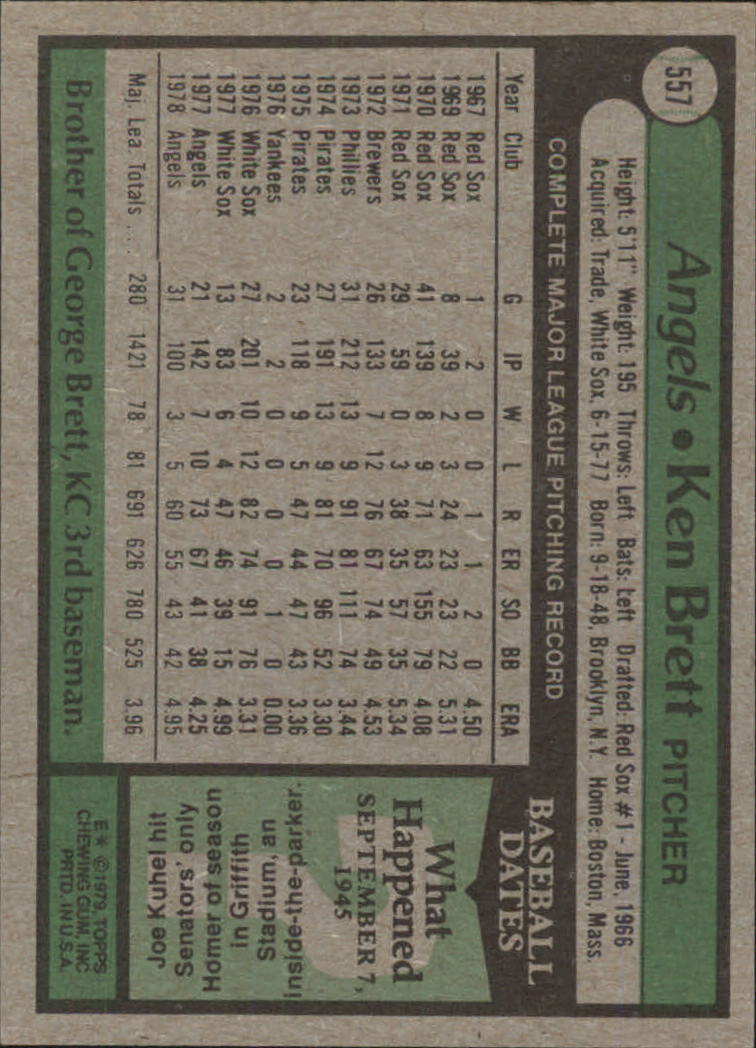 1979 Topps #557 Ken Brett back image