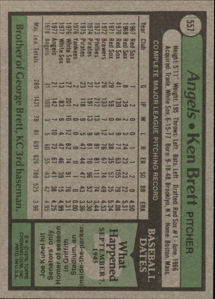 1979 Topps #557 Ken Brett back image