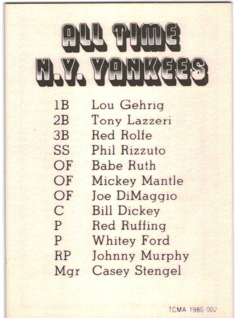 1980 Yankees Greats TCMA #2 Tony Lazzeri back image