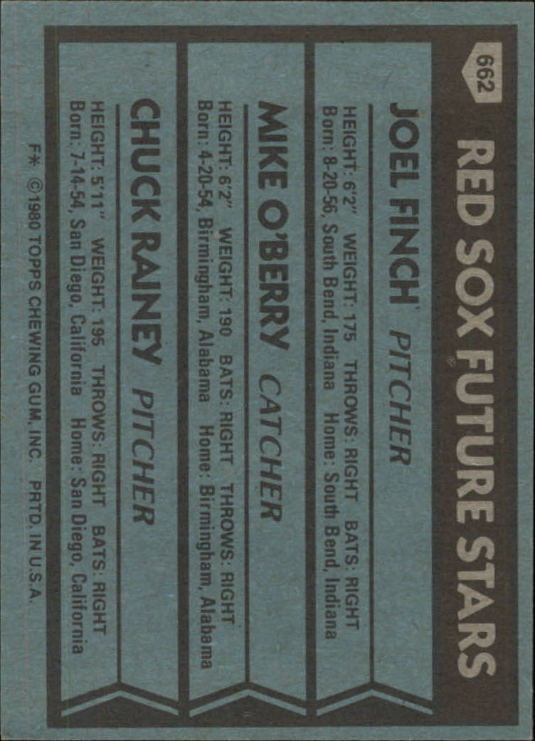 1980 Topps #662 Joel Finch Mike O'Berry RC Chuck Rainey RC - NM