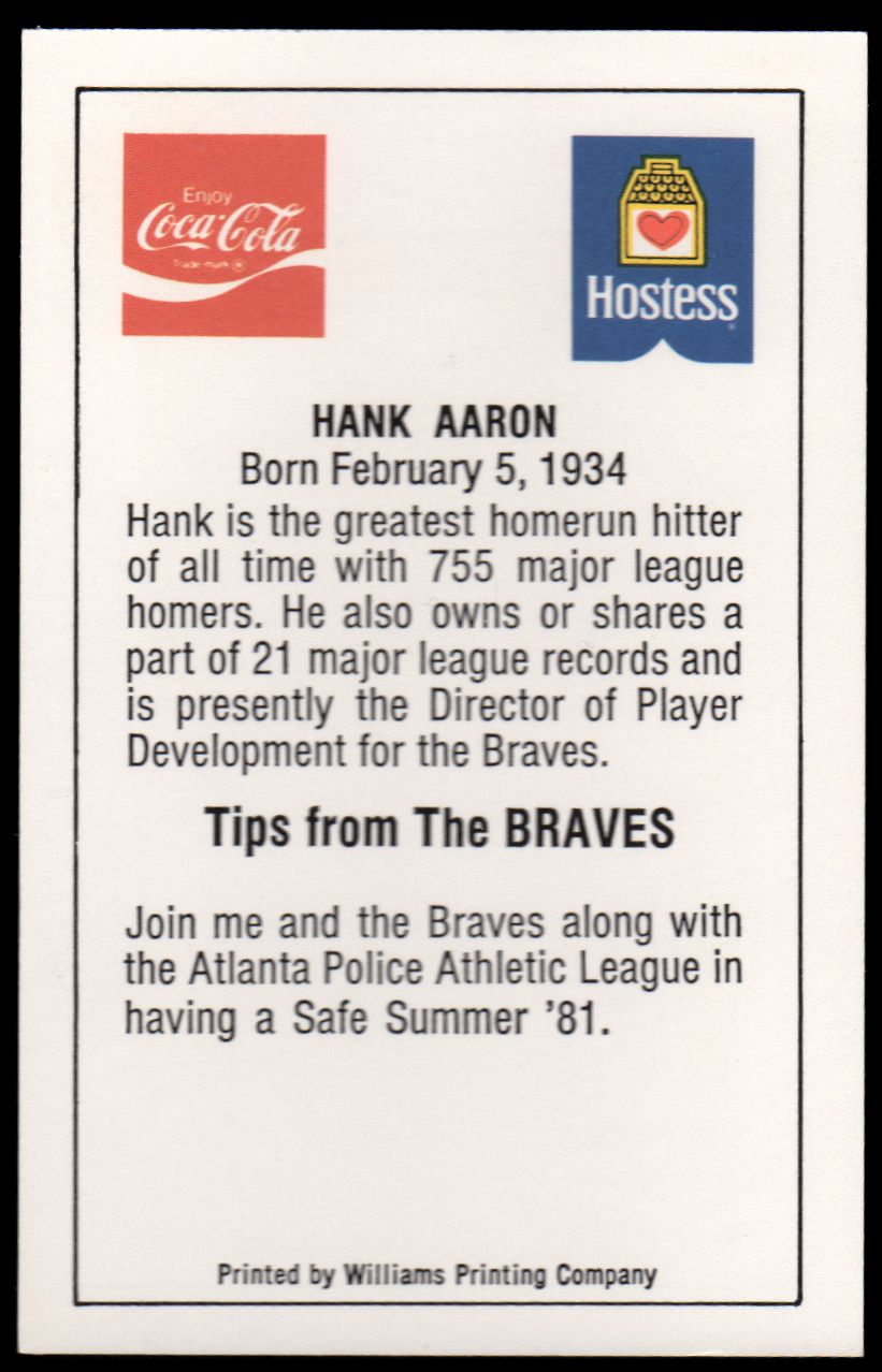 1981 Braves Police #44 Hank Aaron CO - NM-MT